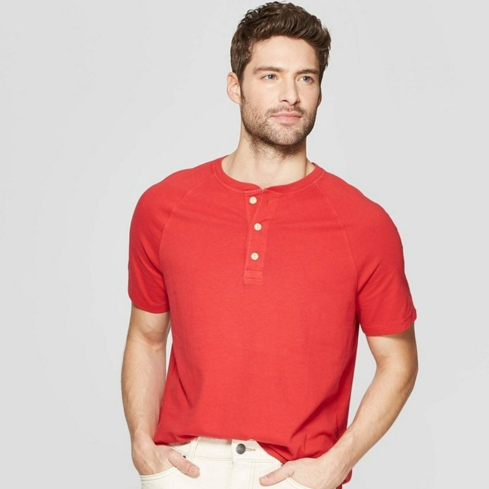 Goodfellow Henley Shirt Men's Extra Large Regular Fit Short Sleeve Red New